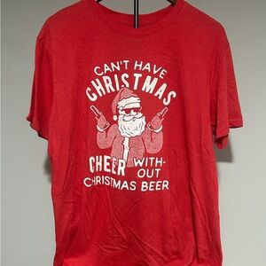 NEW Red Can’t Have Christmas Cheer without Christmas Beer Santa Graphic T-Shirt